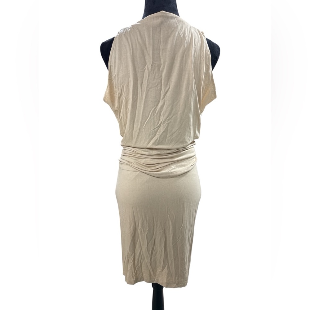 Boston Proper Draped Cowl Neck Ruched Sheath‎ Dress Belted Beige Size 2 Resort - Picture 6 of 11